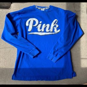 VS PINK Blue Logo Long Sleeve Shirt (Small)